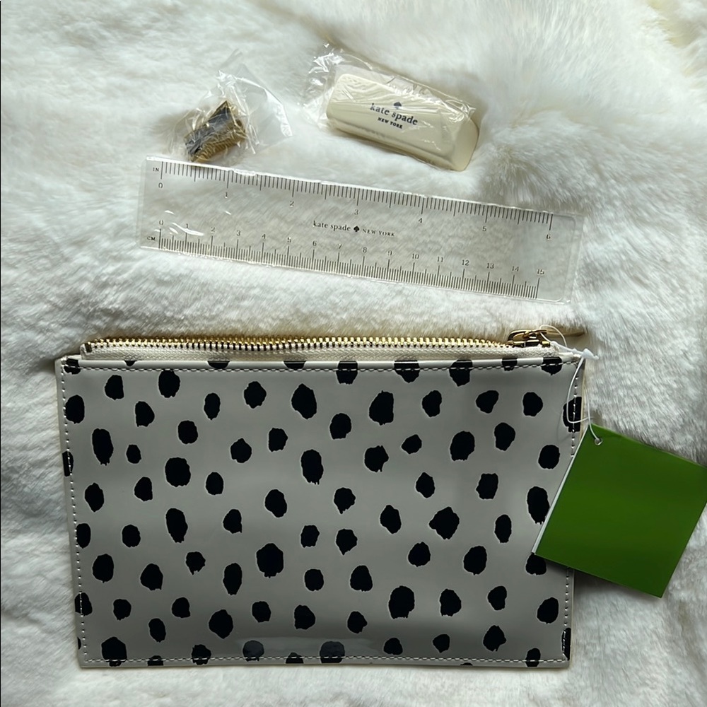 Kate Spade Dot Pencil Pouch, Ruler, Eraser, and Sharpener